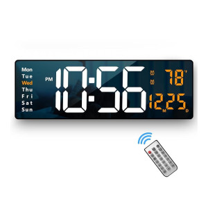Abovsare Plastic Digital Wall Clock Large Display, 16.2 Inch Large Wall Clocks, Led Digital Clock With Remote Control /Automatic Brightness Dimmer Big Clock With Date Week Temperature (Orange)
