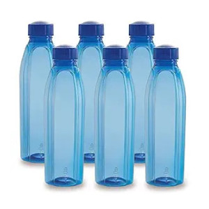 CELLO Crystal PET Bottle | Leak proof and Break proof | Perfect for staying hydrated at the school,college, work, gym and outdoor adventures Water Bottle | 1000ml X 6 | Blue
