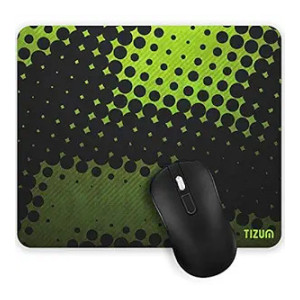 Tizum Mouse Pad/Computer Mouse Mat with Anti-Slip Rubber Base | Smooth Mouse Control | Spill-Resistant Surface for Laptop, Notebook, MacBook Pro, Gaming, Laser/Optical Mouse, 9.4”x 7.9”, Black-Green