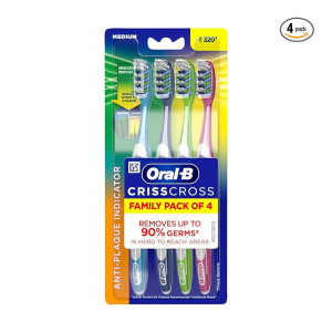Oral B Criss Cross - Family pack of 4 toothbrushes – Medium,for adults,Manual,Multicolor