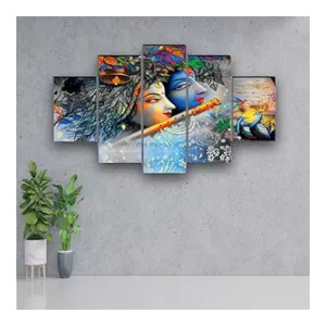 SAF paintings Set of 5 Radha Krishna Religious modern art Home decorative gift item Large Panel Painting 18 Inch x 30 inch SANFPNLS32274(multicolor)