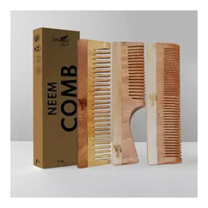 Imvelo Green Your Hygiene Neem Comb | Wide, Fine & Dual Tooth Wooden Comb | Scalp Friendly & Static Resistant | Hairfall & Dandruff Protection | Neem Comb for Hair Growth | Comb for Women & Men