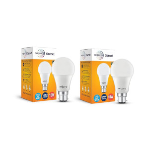 Wipro Garnet 10W LED Bulb for Home & Office |Cool Day White (6500K) | B22 Base|220 Degree Light Coverage |4Kv Surge Protection |400V High Voltage Protection |Energy Efficient | Pack of 2