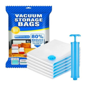 ALMURAT Space Saver Vacuum Storage Bags 5-Pack (1 Large/2 Medium/2 Small) with Hand Pump Manual Vacuum Bag Sealer