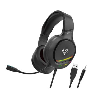 Vertux Tokyo Gaming Headset | Over-Ear Noise-Isolating | Omni-Directional Mic RGB Light | 50mm Distortion-Free Drivers | Detachable Headset for PS4, Laptop, PS5, PC, iMac- Black