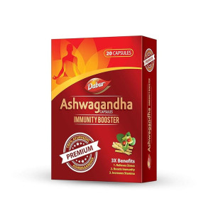 Dabur Ashwagandha Capsules Immunity Booster - 20 Capsules | 100% Ayurvedic | Relieves Stress & Increases Stamina | Immunity Booster