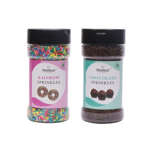 Malikaz' The Royale Taste Cake Sprinkles Combo (Rainbow Sprinkles, 100g | Chocolate Sprinkles, 100g), 200g