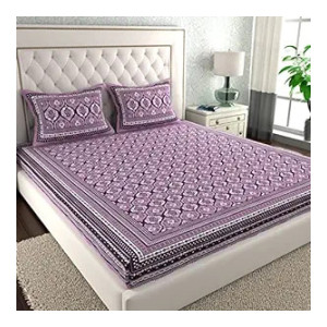 La Verne140 TC 100% Cotton King Size Jaipuri Rjasathani Print Bedsheet with 2 Pillow Covers (Purple)
