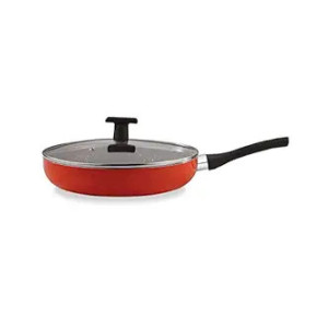 Home Puff Neelam Non-Stick Deep Fry Pan with Glass Lid, 28 cm (5 Coated)- Induction Friendly, Orange