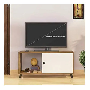 Klaxon Kurtly Engineered Wood TV Unit/Display Storage Cabinet Rack with Decor Shelf (Rustic & White)