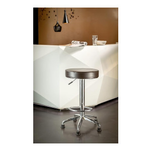 Amazon Brand - Solimo Aber Kitchen Bar Stool with Adjustable Height, Metal Base, Chrome Finish, Faux Leather Cushion, Brown
