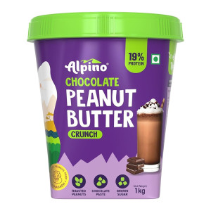 ALPINO Chocolate Peanut Butter Crunch 1kg - Roasted Peanuts, Chocolate Paste, Brown Sugar & Sea Salt - 24g Protein, non-GMO, Gluten Free, Vegan – Plant Based Peanut Butter Crunchy