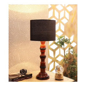 tu casa Ntu-189 Off White Cotton Shade Table lamp with Wood Base by tu casa Holder type-b-22 (Bulb not Included)