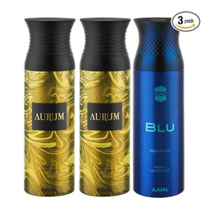Ajmal Aurum & Aurum & Blu Deodorant Spray - For Men & Women (200 ml, Pack of 3)