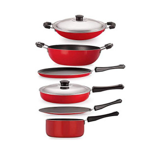 NIRLON Aluminium Cookware Set, 1.5L, Red/Black