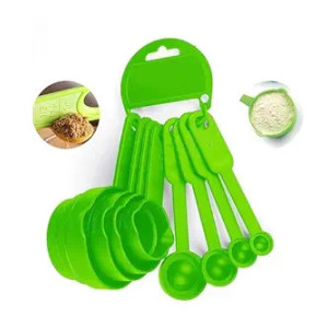 PANCA Measuring Spoon and Cup Set, 8-Pieces (Plastic, Green, Pack of 1)