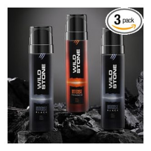 Wild Stone Intense Black and Trance No Gas Deodorant Gift Set for Men, Pack of 3 (150ml each)|Long Lasting Fragrance|Gift Set for Him|Body Spray for men