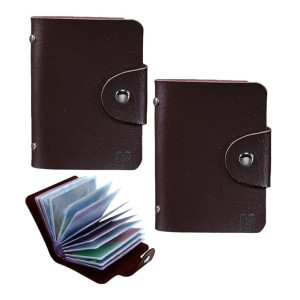 Kraptick Leather Credit Card Holder with Double-Sided Slots for Cards, Business Card Holder, ATM Card Holder for Women and Men- 24 Card Slots (Pack of 2- Brown)