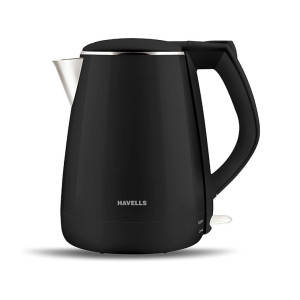 Havells Electric Kettle Aqua Plus 1250 Watts 1.2 liters , Double Layered Cool Touch Outer Body | 304 Rust Resistant SS Inner Body with Auto Shut Off | Wider Mouth | 2 Yr Manufacturer Warranty (Black)