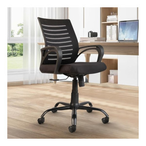 CELLBELL Desire C104 Mesh Mid Back Ergonomic Office Chair/Study Chair/Revolving Chair/Computer Chair for Work from Home Metal Base Seat Height Adjustable Chair [Black]