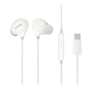 vivo Xe710 Wired Type C Earphones with Mic for Clear Calling, Powerful Audio,1.25M Cable (White, in The Ear) - in Ear