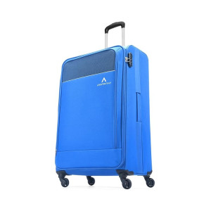 Aristocrat Oasis Plus Large Size Soft Check in Luggage (79 cm) | Spacious Polyester Trolley with 4 Wheels and Combination Lock | Dazzling Blue | Unisex| 5 Year Warranty