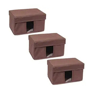 Amazon Brand - Solimo Fabric Rectangular Storage Box, Small, Set of 3, Brown