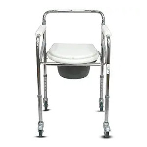 Entros Chromed Height Adjustable Foldable Commode Chair with Pot Bucket & Lock Wheels - 696 |Ideal for Senior Citizens, Knee Patients, Old People, Handicap & Pregnant Women | Easy to use & Clean