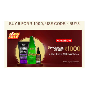Buy 8 Products at Rs.1000 [ Apply Code : BUY8] Automatic discount in Cart+ 50 Wow Cashback On Every Order