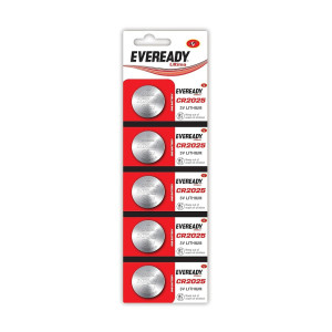 Eveready Ultima Coin Battery 3V | CR2025 | Made with High-Purity Lithium | with Child Proof Packaging | Best Suited for Car Key Fobs, Small Remotes, Medical Devices & Sensors | Pack of 5