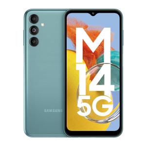 Samsung Galaxy M14 5G (Smoky Teal,4GB,128GB)|50MP Triple Cam|Segment's Only 6000 mAh 5G SP|5nm Processor|2 Gen. OS Upgrade & 4 Year Security Update|12GB RAM with RAM Plus|Android 13|Without Charger