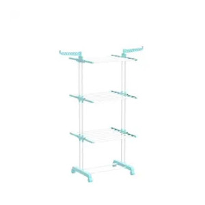 PARASNATH Alloy Steel 2 Poll 3 Layer Rack Hanger With Wheels For Drying Clothes (Blue)