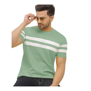 HOODMASTAR Regular Fit Double Stripes On Chest Round Neck Half Sleeve T-Shirt for Men