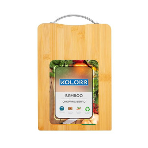 KOLORR Chopping Board for Kitchen/Bamboo Wooden Cutting Board with Metal Handle for Vegetable Fruit Cheese - Slice Mate -(Small Size)