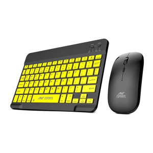 Ant Esports WKM11 Wireless Keyboard and Mouse Combo, Ultra Compact Slim Keyboard and Ergonomic Mouse for Desktop/PC/Laptop/Tablets and Windows 10/8/7, Build in Rechargeable Battery – Black Cyan.