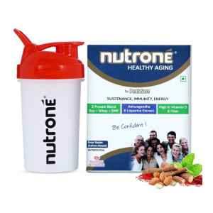 Nutrone Healthy Aging Kesar Badam (Saffron Almond) Flavour 3 Protein Blend (Soy+Whey+SMP) Powder by Pentasure, 300g Carton with Free Shaker (Coupon + add to cart ld)