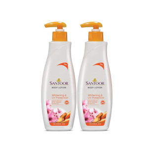 Santoor Perfumed Body Lotion with Sandalwood & Sakura Extracts for Skin Whitening & UV Protection| Deep Moisturization & Sunburn Reduction| Non-Greasy Lotion For Normal Skin| 250ml, Pack of 2 [Apply 5% off coupon]