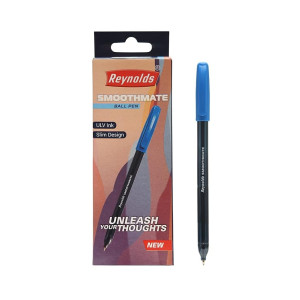Reynolds SMOOTHMATE 10 CT BOX - BLUE | Ball Point Pen Set With Comfortable Grip | Pens For Writing | School and Office Stationery | Pens For Students | 0.7 mm Tip Size
