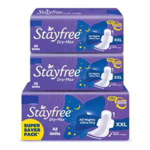 STAYFREE Dry-Max All Nights| All round protection through the night| 2x better coverage Sanitary Pad  (Pack of 98)
