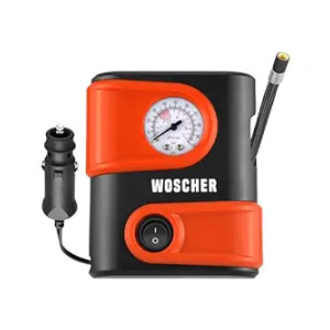 Woscher 1610 Portable Mini Tyre Inflator with Storage Bag, Car Tyre Inflator Pump with Large Analogue Display & Built-in LED Light, 12V DC 100 PSI Tyre Air Pump for Bike, Cycle, Scooter & Car, Black