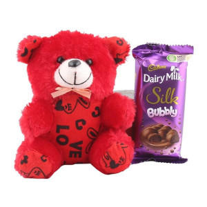 SFU E Com Truffle Chocolate Silk Bubbly Flavour Gift Hamper With Lovely Teddy | Chocolate Gift For Rakhi Birthday, Anniversary, Rakhi, Diwali, Holi | 100