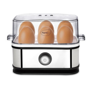 Pigeon by Stovekraft Perfecto Egg Boiler with See Through Lid |350 Watts |Boil upto 6 Eggs (Hard, Medium, Soft) | Measuring Cup |1 year warranty | Automatic Shut off, Black & Silver