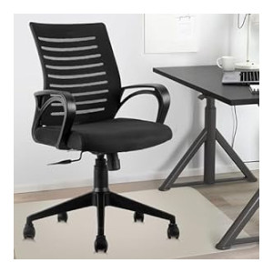 ASTRIDE Ace Mid Back Office Chair for Work from Home/Study Chair/Revolving Chair [Heavy Duty Nylon Base, Black]