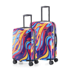 Nasher Miles Manali Hard-Sided Polycarbonate Printed Luggage Bag Luggage Set of 2 Pink Multicolor Trolley Bags (55 & 65 Cm)