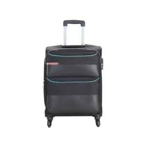VIP Essencia Durable Polyester Soft Sided Cabin Luggage Spinner Dual Wheels with Quick Access Front Pockets (Cabin, 55cm, Black)