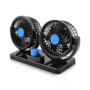 Woschmann Mitchell 12V DC Electric Car Fan for Dashboard, Double Head Cooling Electric Fan, 360 Degree Rotatable Small Fan for Car with 2 Speed Control, ABS Plastic, Dashboard Fan