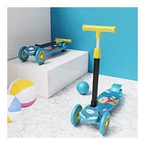 Lifelong Kick Scooter with Adjustable Height|Foldable Scooter|Skate Scooter for Kids with PVC Wheel|Age Upto 3+ Years- Max User weight-50 kg, Blue & Yellow, 6 Months Warranty, LLKS01