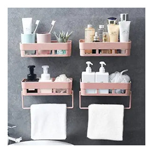 Primax Self Adhesive Bathroom Shelf/Bathroom Organizer Shelf/Wall Mount Bathroom Accessories(Pink-Pack of 4)
