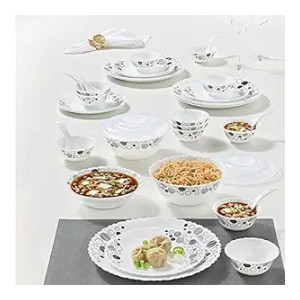 Larah by Borosil Luna Silk Series Opalware Dinner Set | 35 Pieces for Family of 6 | Microwave & Dishwasher Safe | Bone-Ash Free | Crockery Set for Dining & Gifting | Plates & Bowls | White