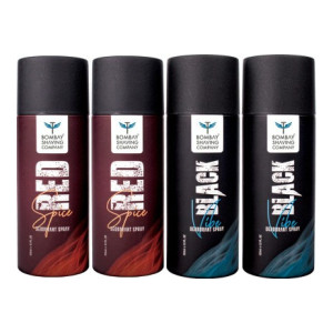 BOMBAY SHAVING COMPANY Red Spice & Black Vibe 150ml x 4 Combo Deodorant Spray - For Men  (600 ml, Pack of 4)